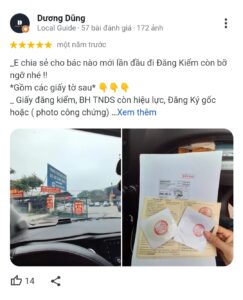 Một đánh giá 5 sao của khách hàng về trung tâm đăng kiểm xe ô tô 2901s