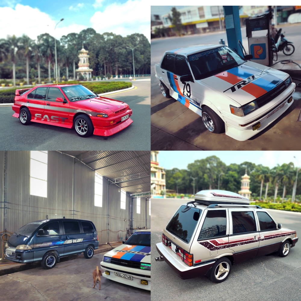 Dàn xe JDM cổ điển đã qua độ: Honda Integra, Toyota Corolla, Daihatsu Citivan, Nissan Stanza