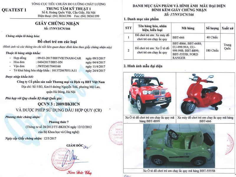 Kiểm định chất lượng xe ô tô điện trẻ em