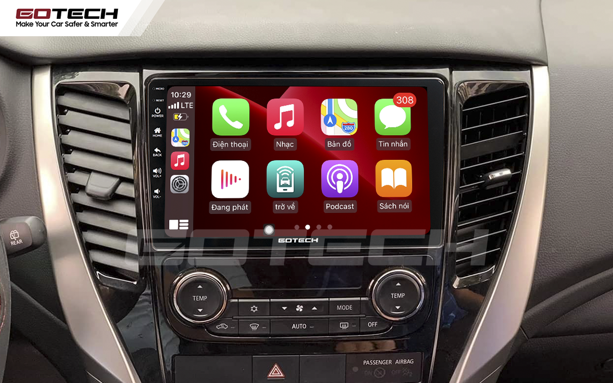 Giao diện Apple CarPlay trên màn hình ô tô Pajero Sport