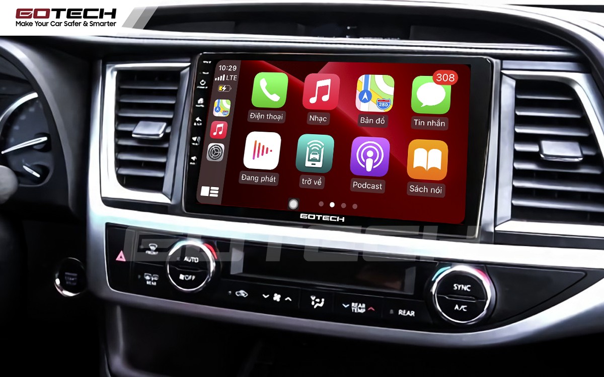 Kết nối Apple Carplay trên màn hình GOTECH cho xe Toyota Highlander 2015-2020
