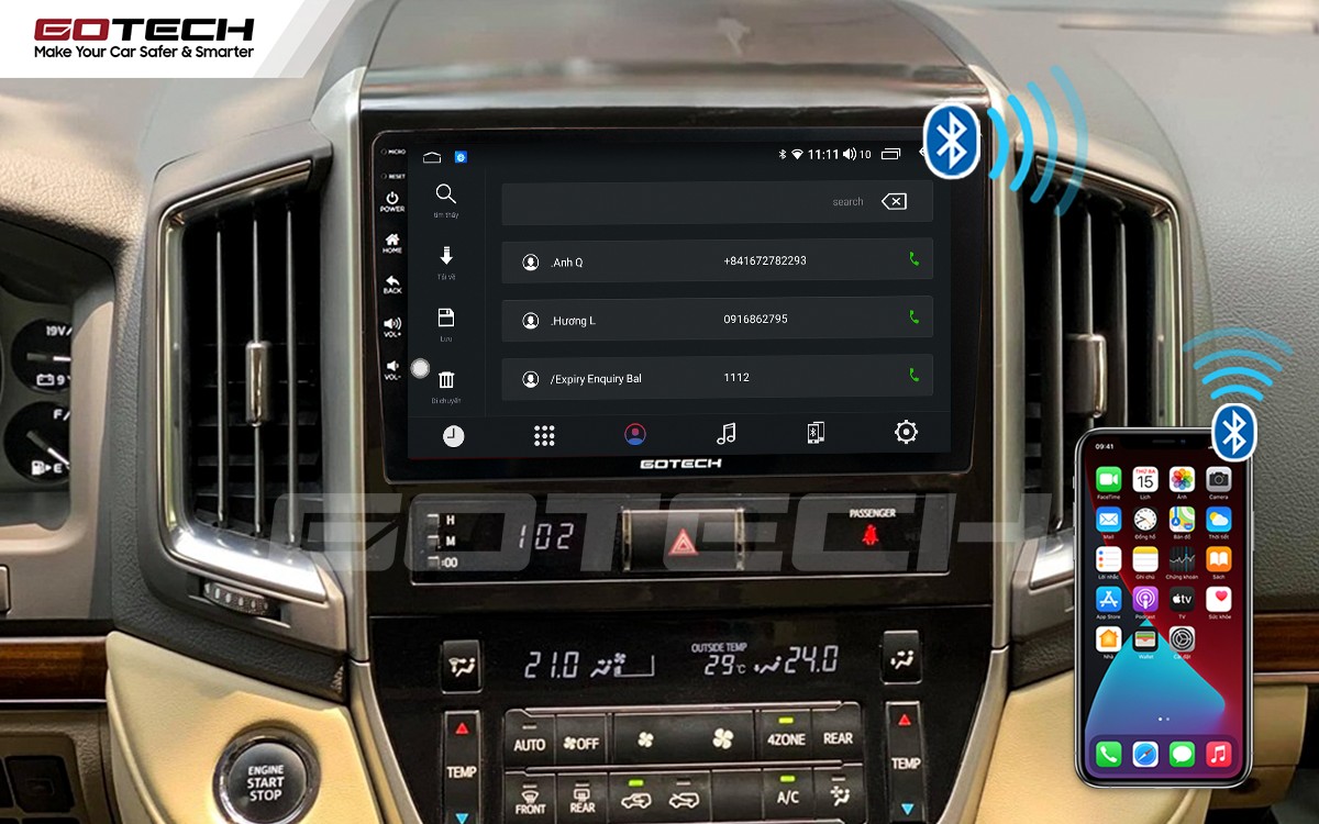 Tính năng kết nối Bluetooth cho phép nghe gọi rảnh tay trên màn hình ô tô GOTECH Land Cruiser