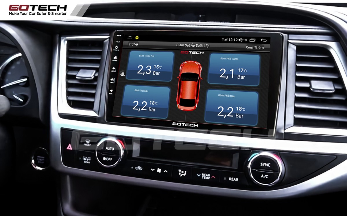 Kết nối cảm biến áp suất lốp trên màn hình GOTECH cho xe Toyota Highlander 2015-2020