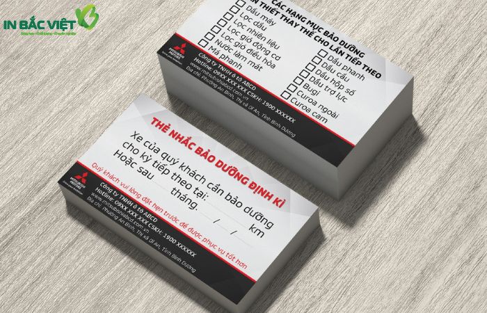 Kích thước phiếu nhắc bảo dưỡng xe ô tô
