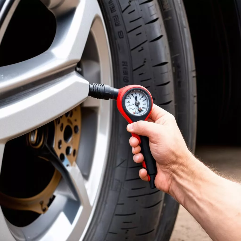 Thiết bị đo áp suất lốp xe ô tô, giúp phòng tránh nổ lốp xe.