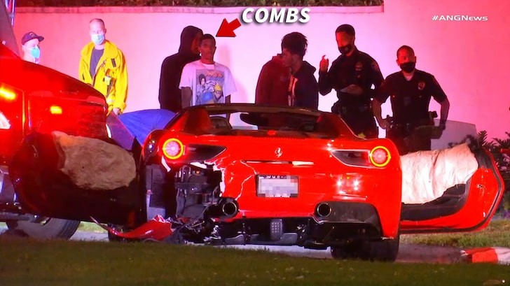 King Combs tại hiện trường vụ tai nạn xe ô tô Ferrari 488