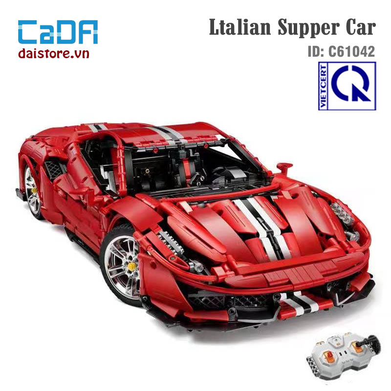Mô hình xe ô tô Ferrari 488 CADA C61042 đã lắp ráp hoàn chỉnh, nhìn từ góc 3/4 phía trước