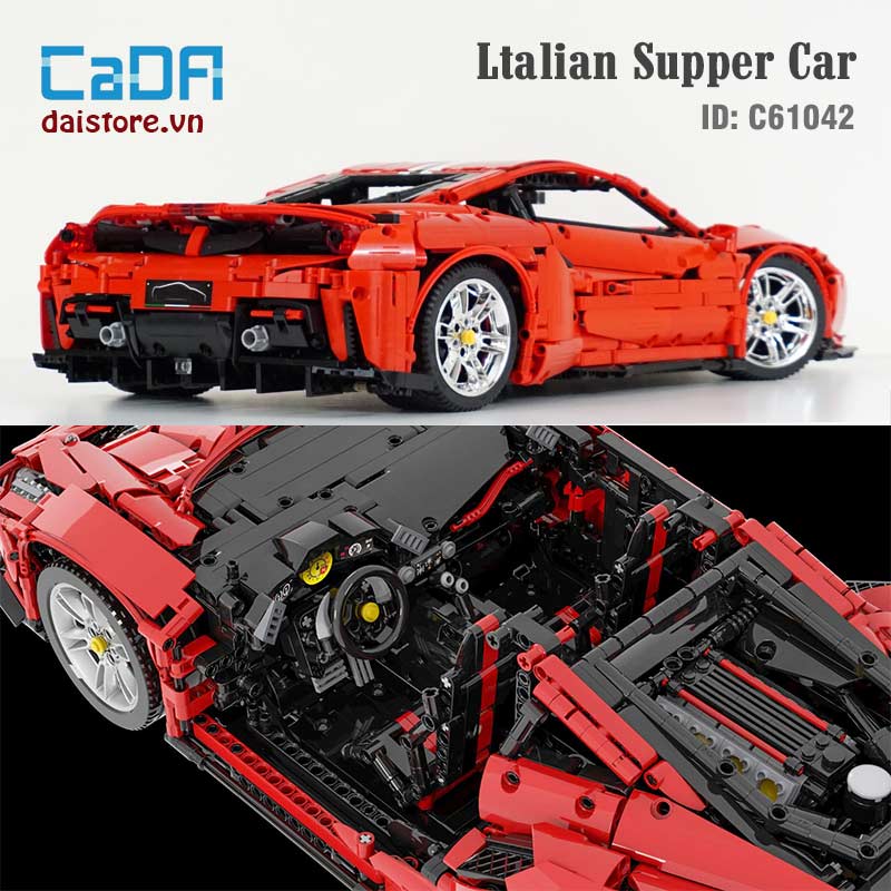 Mô hình xe ô tô Ferrari 488 CADA C61042 hiển thị các chi tiết kỹ thuật và nội thất