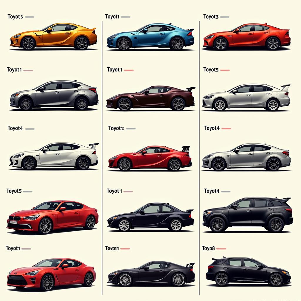 Biểu đồ/Hình ảnh thể hiện các cột mốc quan trọng trong lịch sử thiết kế xe ô tô Toyota