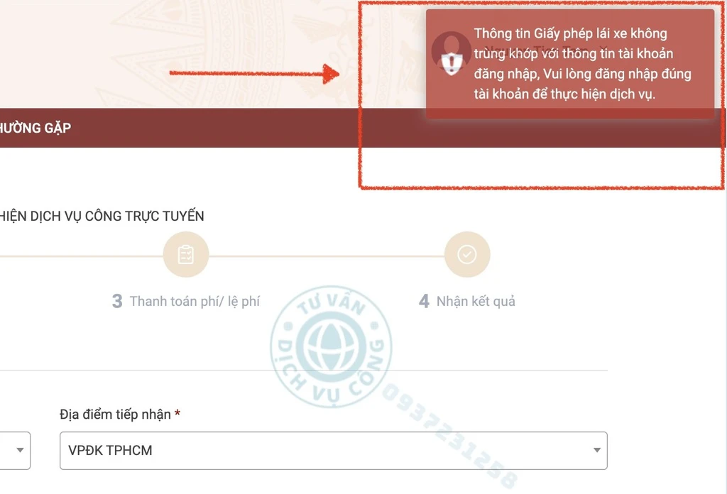 Lỗi thông tin giấy phép lái xe không trùng khớp