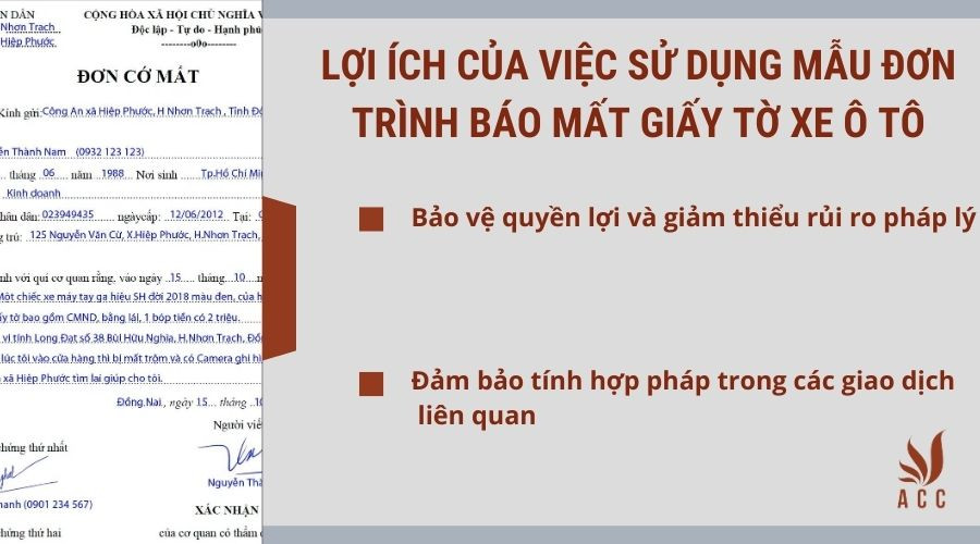 Minh họa các lợi ích khi sử dụng mẫu đơn báo mất giấy tờ xe ô tô