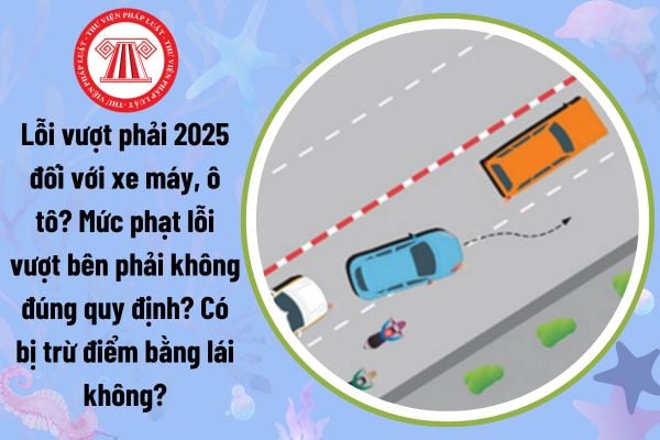 Hình ảnh minh họa lỗi xe máy vượt phải ô tô và các phương tiện giao thông khác, nhấn mạnh sự nguy hiểm của hành vi này.