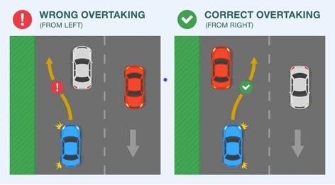 Ô tô màu đỏ vượt bên phải xe khác, ví dụ trường hợp được phép vượt