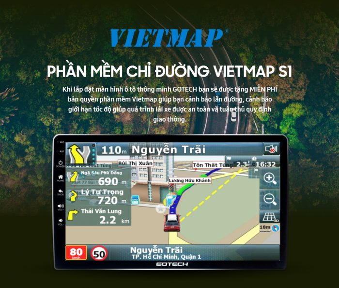 Sử dụng phần mềm Vietmap S1 chỉ đường trên màn hình GOTECH xe ô tô Kia Sorento 2009