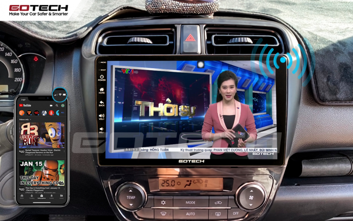 Màn hình GOTECH xe ô tô Mitsubishi Attrage 2015 phát wifi cho thiết bị khác