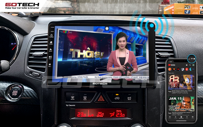 Chia sẻ kết nối internet và Bluetooth với điện thoại qua màn hình GOTECH trên xe ô tô Kia Sorento 2009
