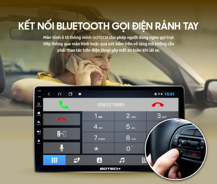Màn hình lắp trên xe ô tô hỗ trợ gọi điện rảnh tay qua Bluetooth