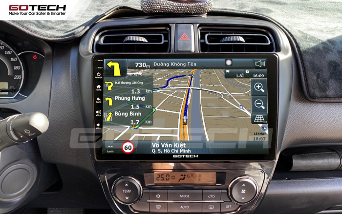 Sử dụng ứng dụng chỉ đường Vietmap trên màn hình GOTECH xe ô tô Mitsubishi Attrage 2015