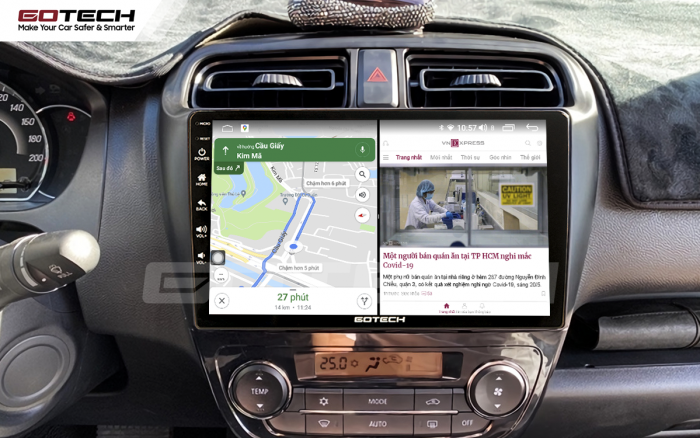 Chạy đa nhiệm ứng dụng trên màn hình GOTECH xe ô tô Mitsubishi Attrage 2015
