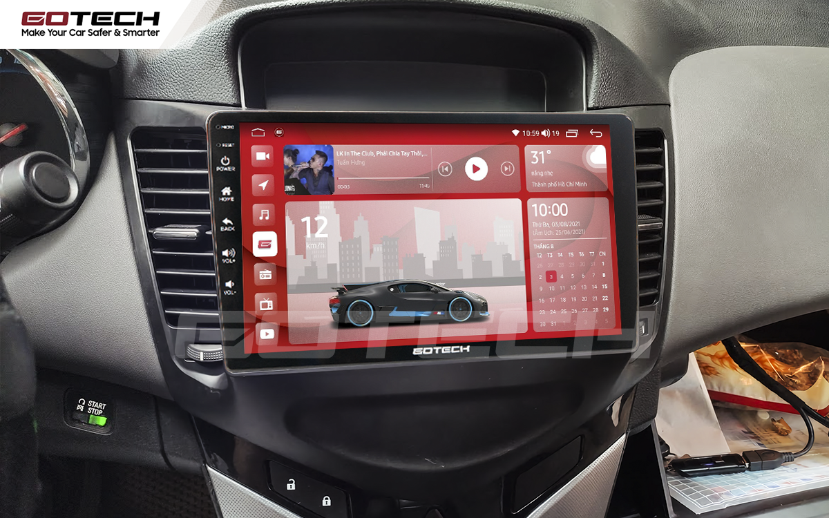 Kích thước màn hình GOTECH 9 inch lắp trên xe ô tô Chevrolet Cruze 2015