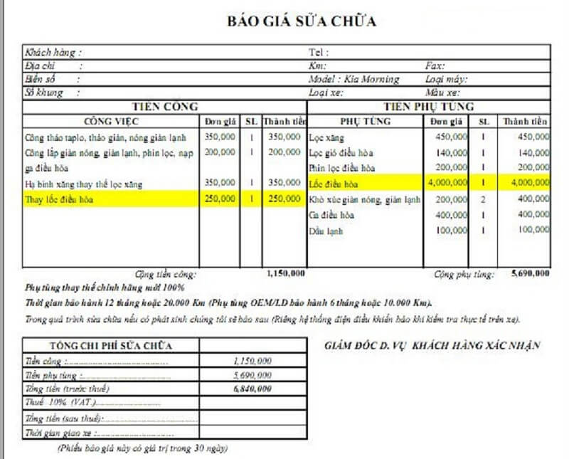 Báo giá sửa xe ô tô: Yếu tố và cách nhận