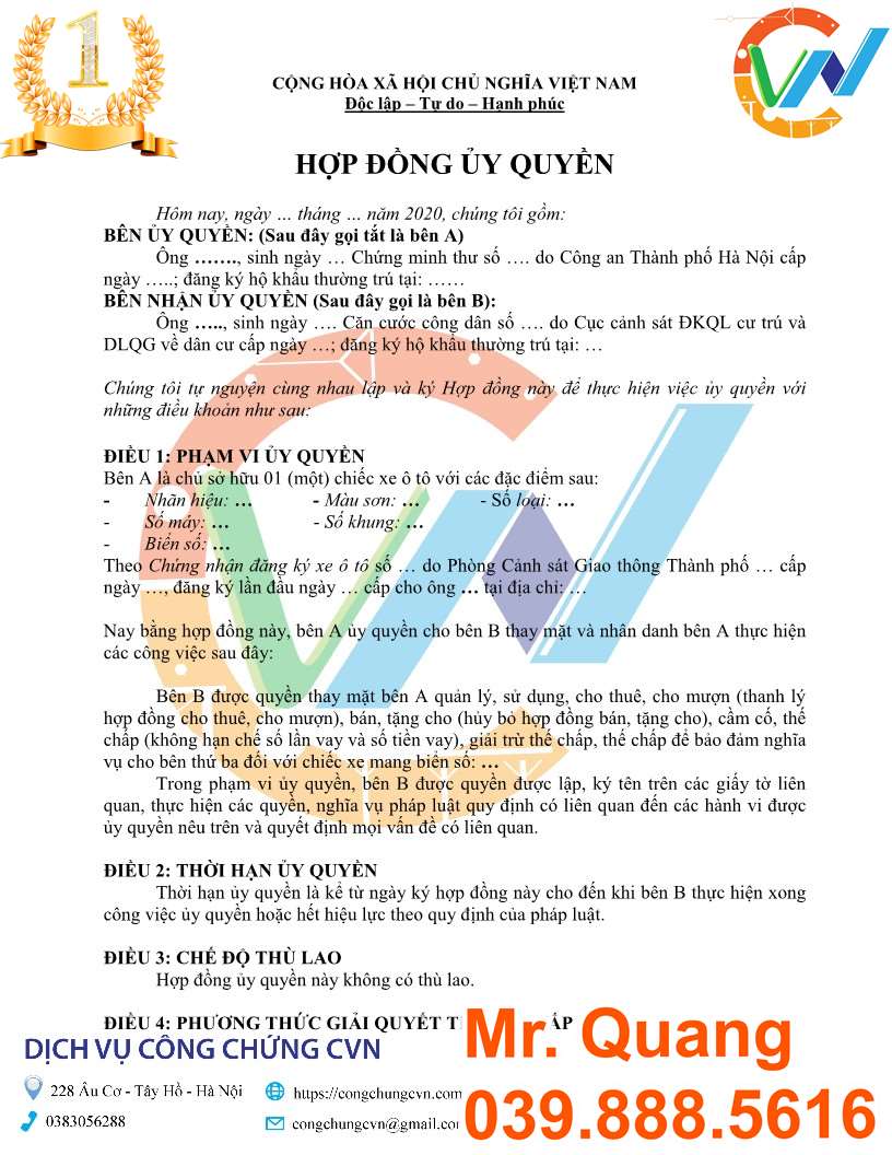 Thời hạn ủy quyền xe ô tô và lưu ý quan trọng