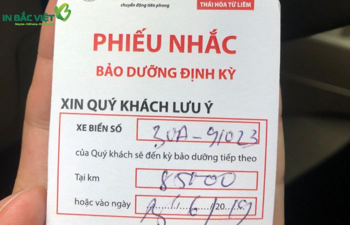 Mẫu phiếu nhắc bảo dưỡng xe ô tô ấn tượng
