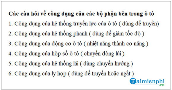 Kinh nghiệm trả lời các câu hỏi về công dụng các bộ phận bên trong ô tô, mẹo thi lý thuyết B2 dễ nhớ