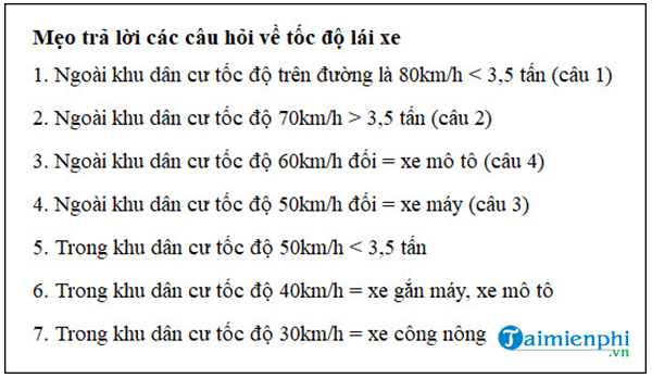 Kinh nghiệm trả lời các câu hỏi về tốc độ, mẹo thi lý thuyết B2 dễ hiểu nhất