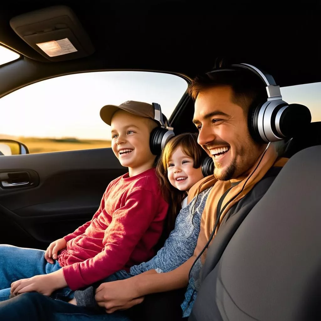 Người lái xe thao tác trên màn hình giải trí để nghe nhạc trên xe ô tô