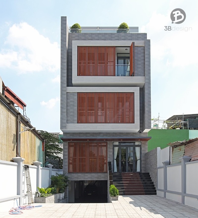Nhà 4 tầng với sân rộng rãi, tầng hầm ngập tràn ánh sáng tự nhiên.