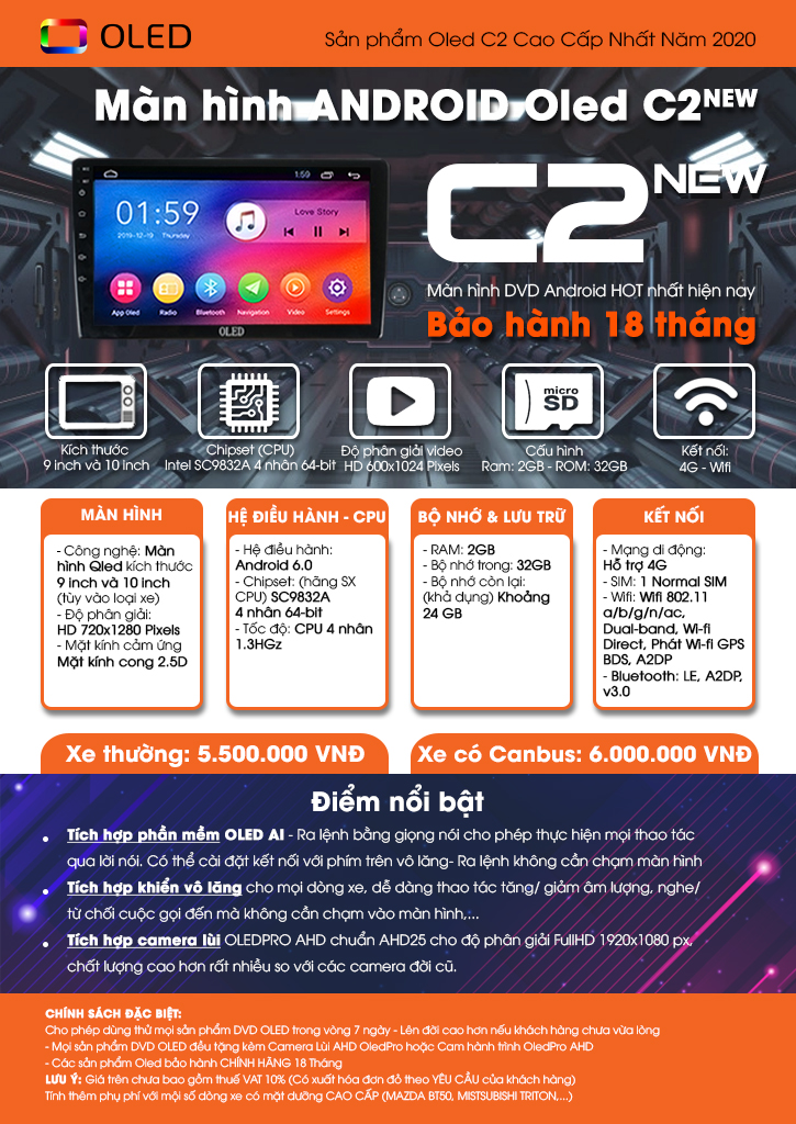 Màn hình Oled C2 New cho xe ô tô