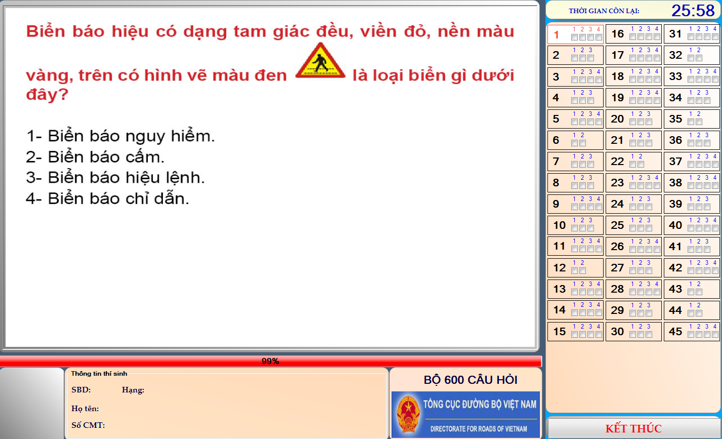 Phần mềm sát hạch lái xe ô tô bộ 600 câu hỏi