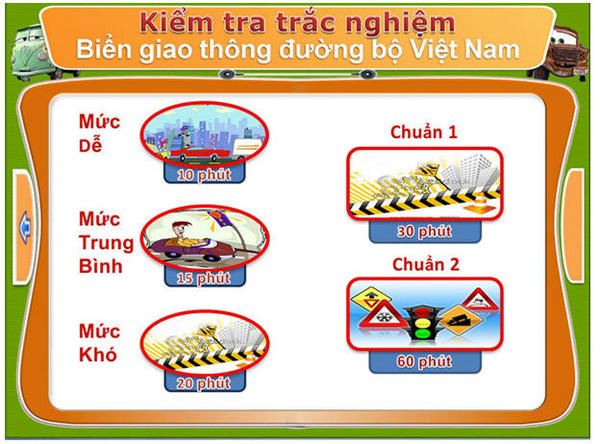 Giao diện phần mềm hỗ trợ học luật giao thông đường bộ B2