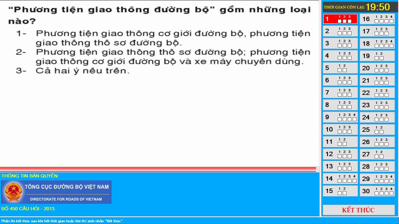 Bộ đề thi thử lý thuyết lái xe ô tô trên phần mềm