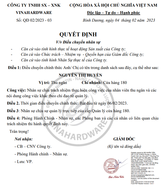 Mẫu Quyết Định Điều Chuyển Xe Ô Tô Chi Tiết