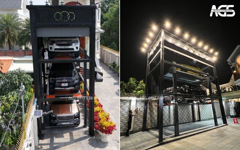 Công trình sàn nâng xe ô tô tự động 3 tầng nổi được lắp đặt tại biệt thự sang trọng