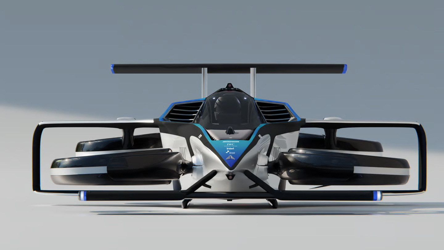Siêu xe ô tô bay Airspeeder Mk4 nhìn từ phía sau với cánh quạt