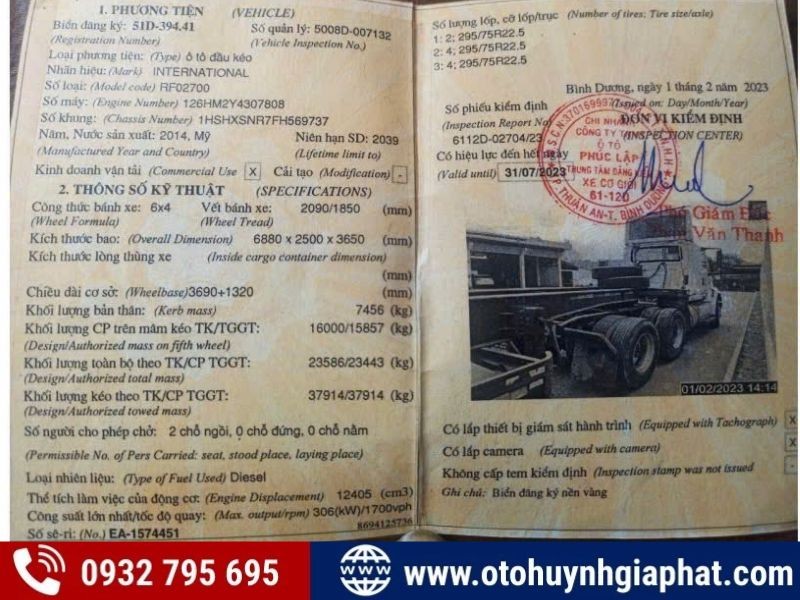 Sổ đăng kiểm của xe ô tô cũ đời 2014