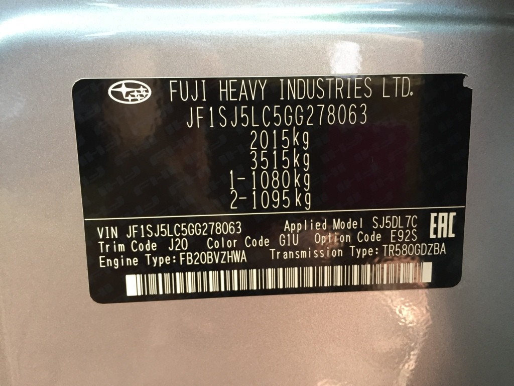 Tem số VIN trên xe Subaru nhập khẩu
