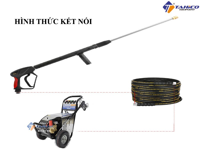 Súng rửa xe ô tô kết nối với dây và máy rửa xe