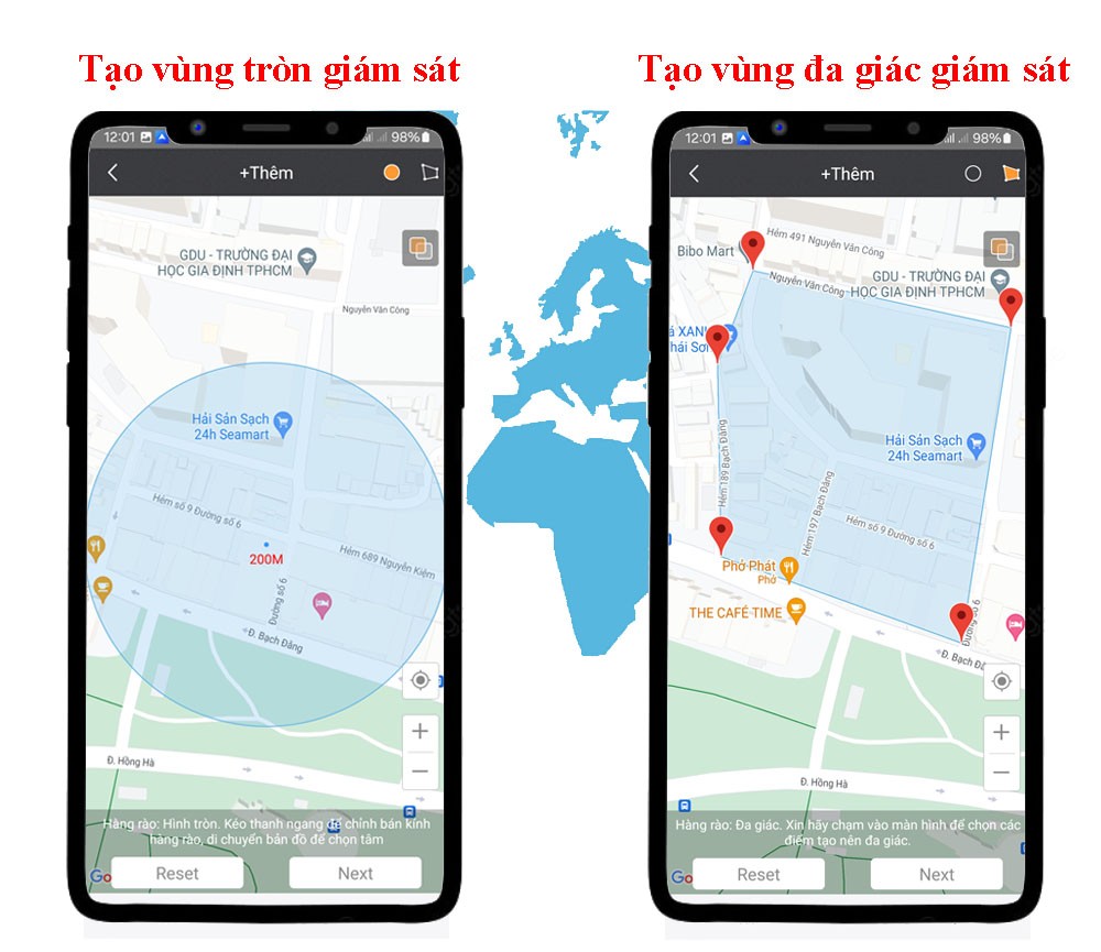Giao diện tạo hàng rào địa lý (geofence) cho thiết bị định vị R12E 4G