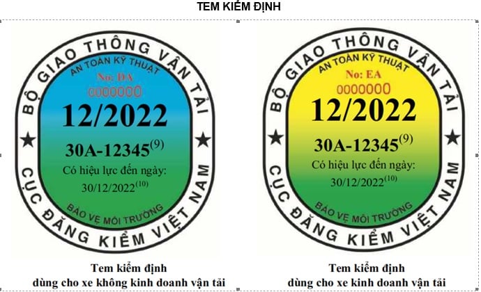 Mẫu tem kiểm định an toàn kỹ thuật và bảo vệ môi trường xe ô tô