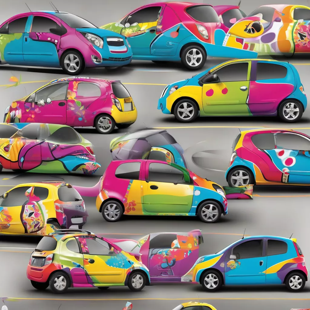 Mẫu tem dán xe Matiz mang phong cách trẻ trung, màu sắc tươi sáng