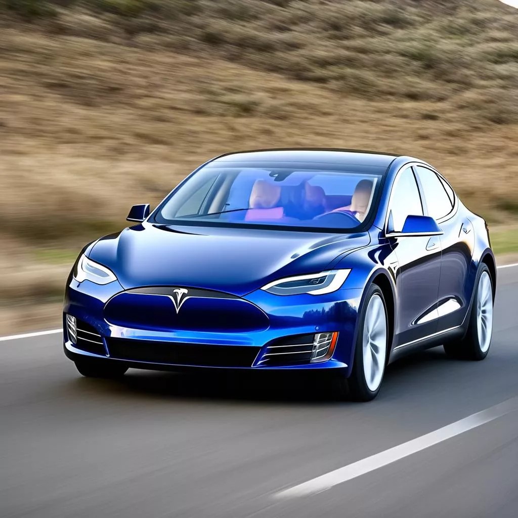 Hình ảnh Tesla Model S thể hiện khả năng vận hành mạnh mẽ
