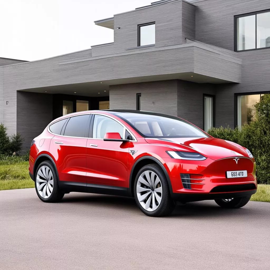 Ngoại thất xe ô tô điện Tesla Model X màu trắng với cửa Falcon Wing mở lên