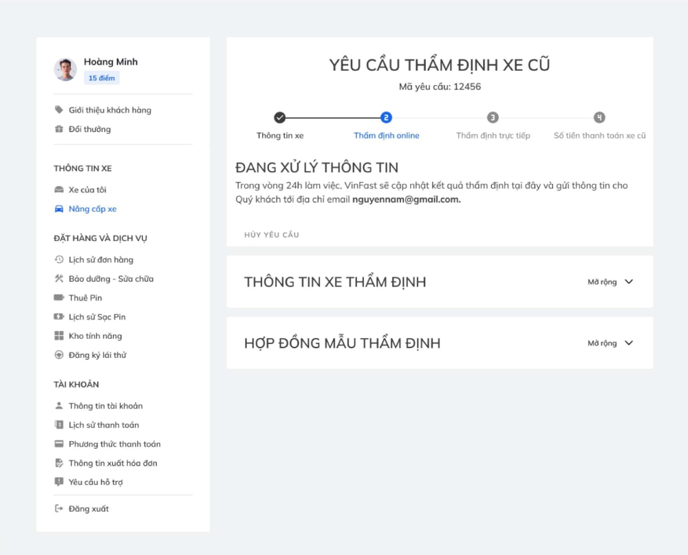 Quá trình VinFast thẩm định giá xe ô tô VinFast cũ online