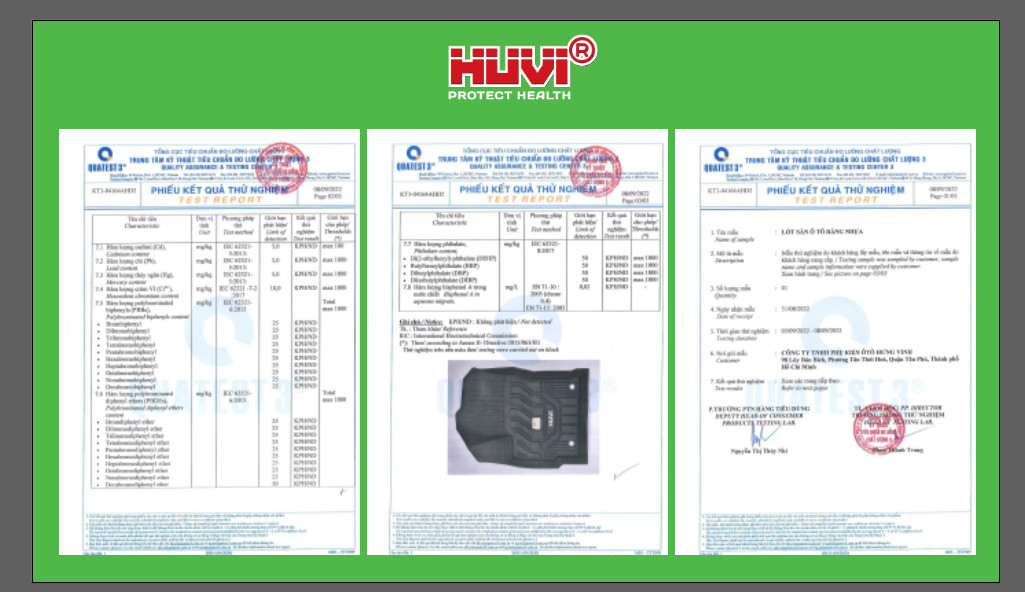 Chứng nhận kiểm định chất lượng vật liệu thảm lót sàn ô tô Chứng nhận kiểm định chất lượng vật liệu thảm lót sàn ô tô
