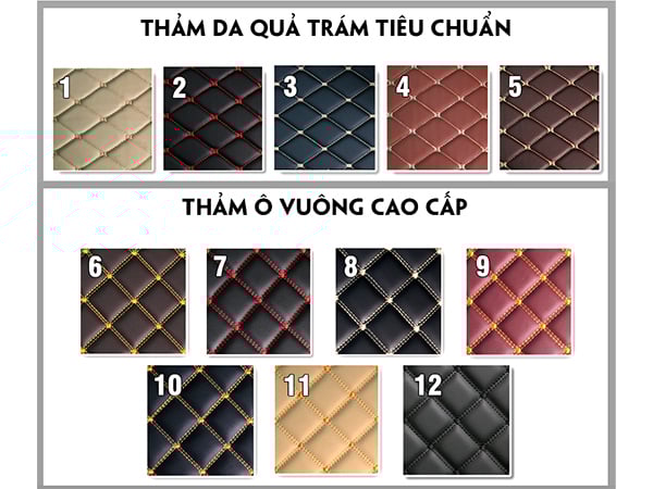 Bảng mẫu màu thảm lót sàn da 6D cho ô tô