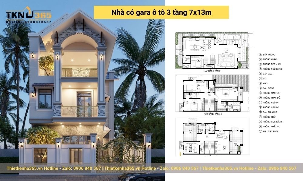Ngôi nhà có gara xe ô tô sử dụng hệ cửa kính cùng ban công để tận dụng ánh nắng và gió tự nhiên